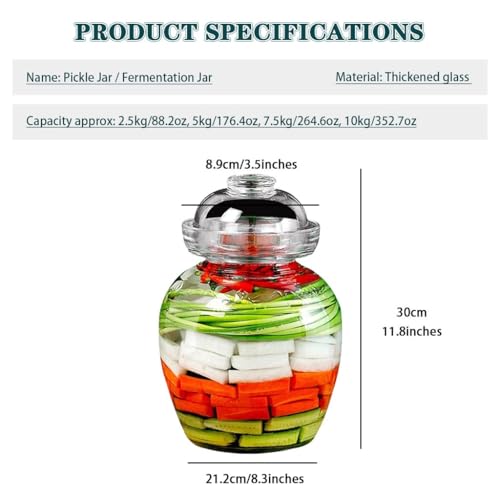 Water-Tight Korean Fermentation Jar, Thickened Glass Transparent Kimchi Jar, Pickle Jar with Auspicious Cloud Pattern, Kimchi Storage Jar(5kg) - size: 5kg