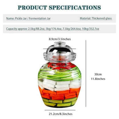 Water-Tight Korean Fermentation Jar, Thickened Glass Transparent Kimchi Jar, Pickle Jar with Auspicious Cloud Pattern, Kimchi Storage Jar(5kg) - size: 5kg