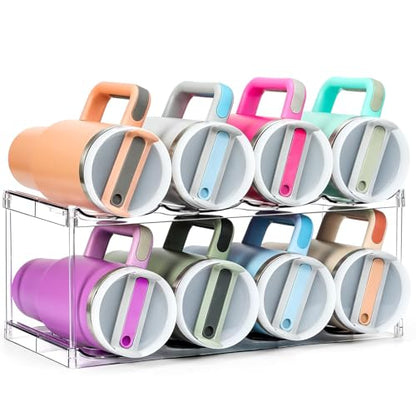 Design for Stanley 40 OZ & Large Bottles & Tumblers with Handle - Acrylic Water Bottle Organizer - Stackable Clear Wine Rack, Cup Holder for Home Kitchen Pantry Shelf Countertop Cabinet, 2 Tier Hold 8 - size: 2 Tier for 8