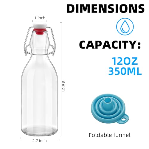 1Pc (12oz fat) clear Swing Top Brewing Bottles with Leak Proof Easy Caps, Glass Beer Bottle Flip Top Bottles For Kombucha, Kefir, Vanilla Extract, Beer (12oz fat) - size: 12 Ounces