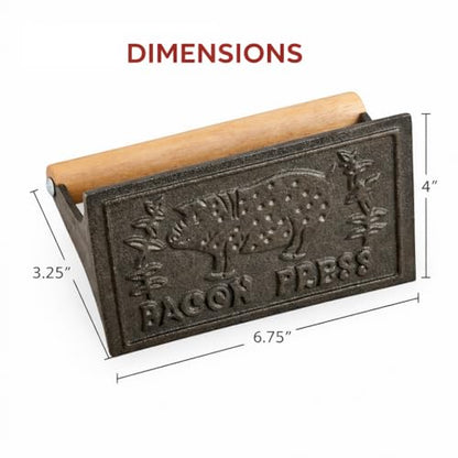 HIC Kitchen Bacon Press, Heavyweight Cast Iron, Rectangular With Wood Handle, For Stovetop Grill And Griddle - size: 6.75 x 4 x 3.25 inches, style: Rectangle