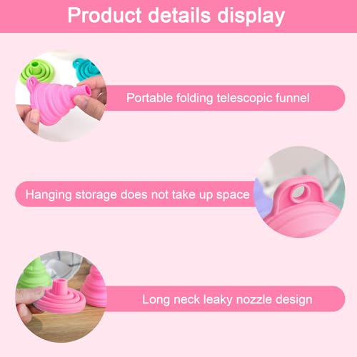 Kitchen Funnel Set 3 Pack, Small Medium Large, Kitchen Accessories Foldable Silicone Collapsible Funnels for Filling Water Bottle Liquid Transfer, Pink - color: 3 Pink