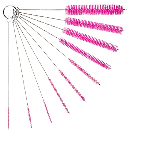10" Extra Long Tube Cleaning Brush Set - 10 Pack - Pink | Flexible nylon straw brushes for bottles, cleaning straws, pipe cleaners, glass, keyboard, detailing and deep cleaning - color: Pink, size: 10pk - 2mm 3mm 4mm 5mm 6mm 8mm 12mm 16mm 20mm 24mm