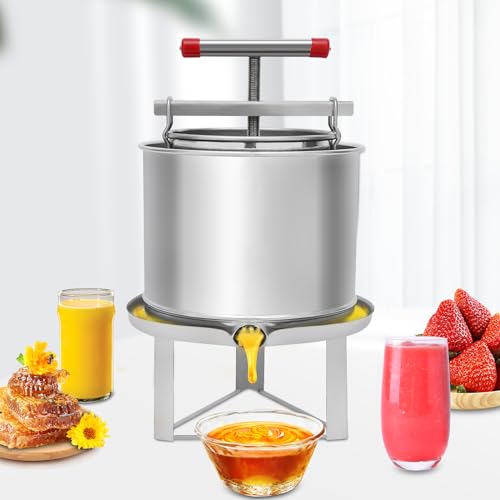 Honey Press Extractor, 12.6L Household Manual Honey Wax Press Machine Mesh Honey Extractor Beekeeping Equipment Fruit Vegetable Juicer w/Filter Screen for Press Honey, Beeswax, Wine Making - size: 22in High
