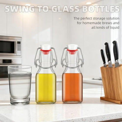 1Pc (4oz square red lid) clear Swing Top Brewing Bottles with Leak Proof Easy Caps, Glass Beer Bottle Flip Top Bottles For Kombucha, Kefir, Vanilla Extract, Beer (4oz square red lid)
