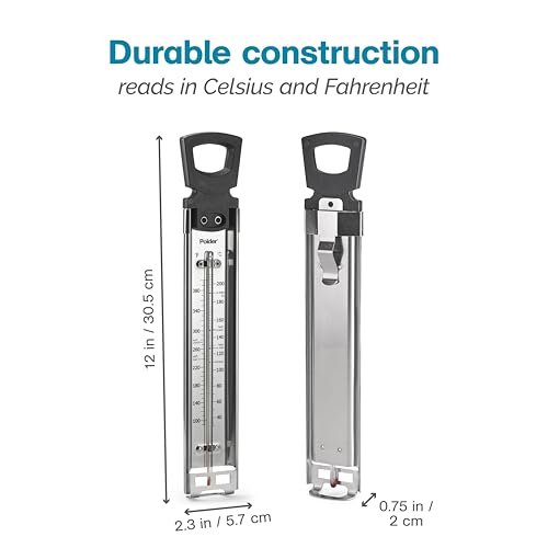 Polder Candy/Jelly/Deep Fry Thermometer, Stainless Steel, with Adjustable Sliding Pot Clip Attachment and Quick Reference Temperature Guide - color: Silver- Set of 2
