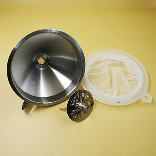 304 Stainless Steel Kitchen Funnel set of 3 with Filter Strainer and Mesh Wide Mouth Wine Funnel Filter Transferring Liquid,Dry Powder Ingredients (funnel 5''+filter 200mesh) - color: funnel 5''+filter 200mesh