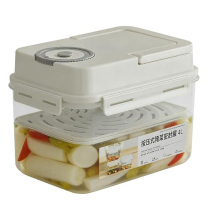 Fermentation Container - Adjustable Inner Lid, Manual Degassing Vegetable Maker, Anaerobic Sauerkraut Maturation Tank, 4L Plasticc Brine Sealing Tub | Traditional Alternative for Chefs & Fermenters