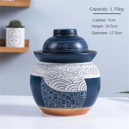 Ceramic Fermentation Jar with Water Seal Lid, Chinese Porcelain Pickle Crock for Vegetables Storage Kitchen Container Home Use(Small) - size: Small
