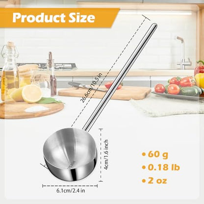 10.5 Inch Small Soup Ladle SUS 304 Stainless Steel Metal Deep Spoon With a Spout For Pouring Water, 2 oz Long Handled Gravy Spoon, Heat-resistant, Ideal For Serving Gravy, Sauce,Soup