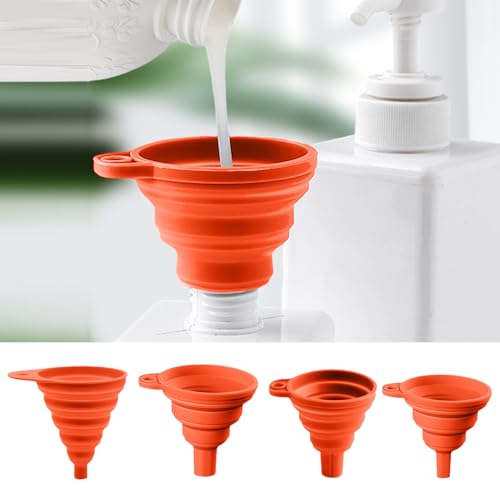 4 Pcs Kitchen Funnel Set, 4 Sizes for Kitchen Accessories Foldable Silicone Collapsible Funnels for Filling Water Bottle Liquid Transfer, Orange - color: 4 Orange