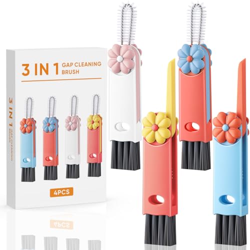Cup Lid Cleaning Brush - Upgrade 3 in 1 Cup Lid Brush, Portable Water Bottle Crevice Cleaner Brush for Tiny Cup Lid Detail, Bottle Tight Spaces Cup, Sealed Food Storage Containers with Lids(4PCS) - color: Red, Orange, Blue, White(four-leaf Clover)