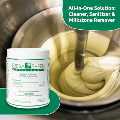Stera Sheen Green Label Sanitizer - Cleaner and Milkstone Remover for Soft Serve, Shake Machines, Ice Makers and Commercial Equipment - By Purdy Products, 100 Count, 2 Ounce Sachets - size: 2 Ounce (Pack of 100)