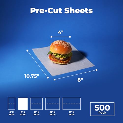 Fit Meal Prep [500 Pack] 8 x 10.75" Wax Paper Sheets for Food, Interfolded Precut Deli Pop Up Grease-Proof Sandwich Paper Wraps, Waterproof for Lunch, Food Basket, Microwave Cover, BBQ - size: 8 x 10.75"