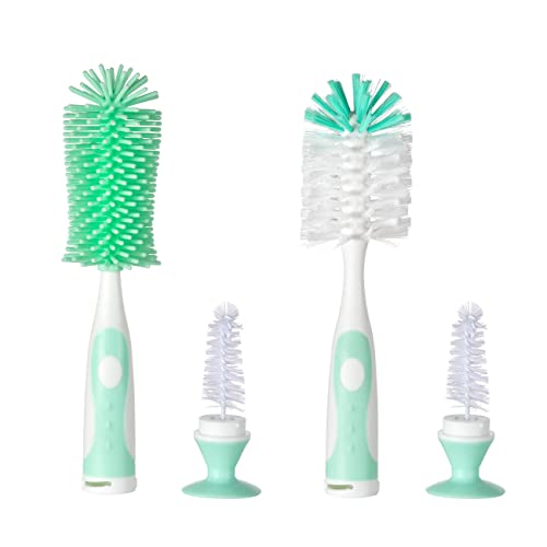 Chemimoso Multifunctional Cleaning Brush, Baby Bottle Brush, Bottle Brush Cleaner, Rotate The Suction Cup to Obtain The Small Bristle Brushes, Set Z, Green, Silicone and Nylon Brush - color: Green 1