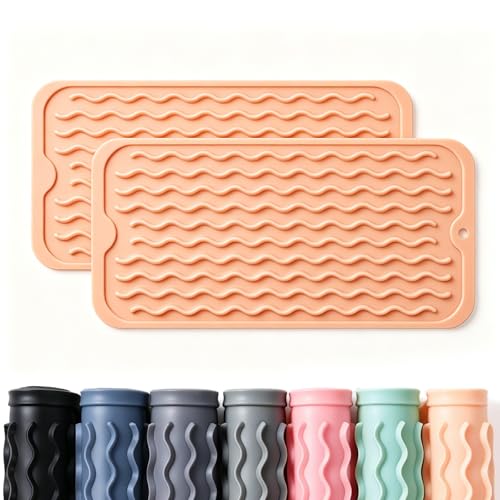 2 Pack Caketime Silicone Dish Drying Mat for Kitchen Counter Faucet Protector Under Sink Stone Rack Bath Mats for Bathroom Kitchen Decor Usage Absorbent Organizer Drain Tray 12inchx6inch Beige - color: Beige, size: 12"*6"