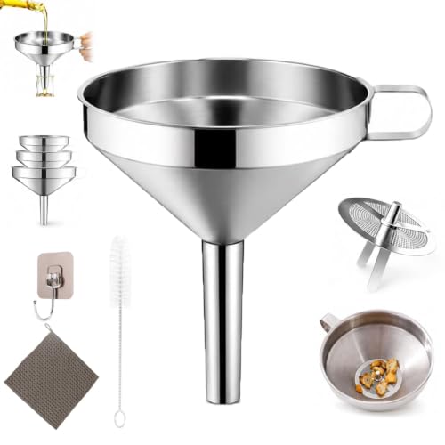 Stainless Steel Filter Funnel, Stainless Steel Funnels for Kitchen Use, Funnel with Strainer for Filling Bottles Transferring Liquid - color: Silver