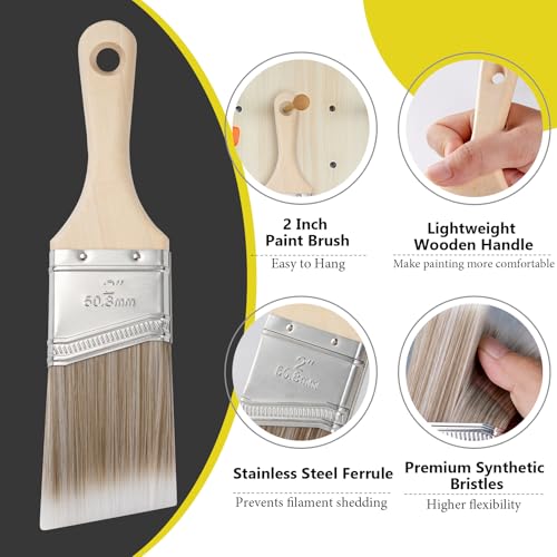 Mister Rui 3-Pack 2 Inch Angled Paint Brushes, Short Handle Professional Sash Brushes for Trim, Cabinets & Furniture, Smooth Finish for Oil & Latex Paint - size: 3PCS, 2" Short