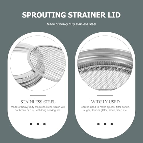 VALICLUD 4Pcs Stainless Steel Sprouting Jar Lids 70Mm Wide Mouth Mason Jar Screens Ventilation Covers for Growing Alfalfa Mung Bean Sprouts