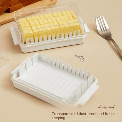Japanese style cheese cutting and preservation box with lid, rectangular cheese slice storage box, butter slitting refrigeration box, uniform slicing design, transparent dustproof refrigerator storage