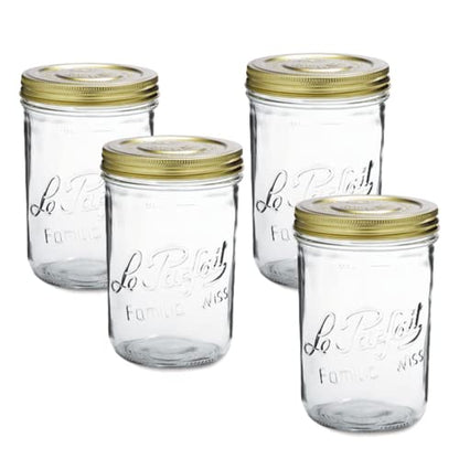 Le Parfait Familia Wiss Terrine | 32oz/Quart(Pack of 4) 1010 Liter Wide Mouth French Glass Jar w/Airtight 2-Piece System Gold Lids | Ideal for Canning, Food Storage, Meal Prep, Cake Jar & DIY Crafts - color: 1Ld110 (Set/4)
