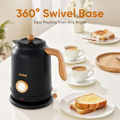 Seehot® Electric Kettle With Thermometer, 1.7L Electric Tea Kettle, 1200W Hot Water Kettle Electric, Auto Shutoff, Boil-Dry Protection, 304 Stainless Steel, Cordless Base, Black - color: Black