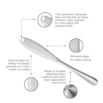 Butter Knife, 3 In 1 Stainless Steel Butter Spreader, Kitchen Knife Gadget For Cutting And Spreading Butter Cheese Jam