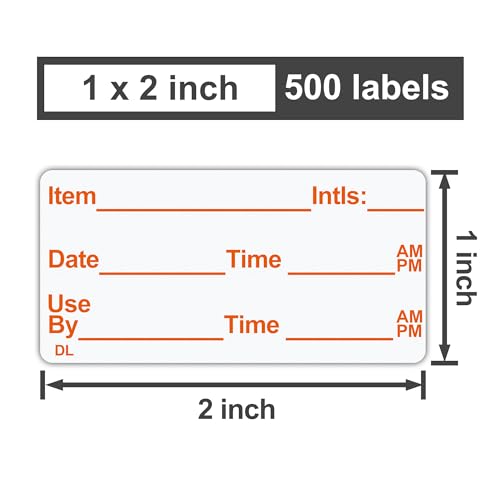L LIKED 500 Stickers Use by 1 x 2 Inch Dissolvable Food Storage Labels for Containers Prep roll of 500 (Red) - color: Red