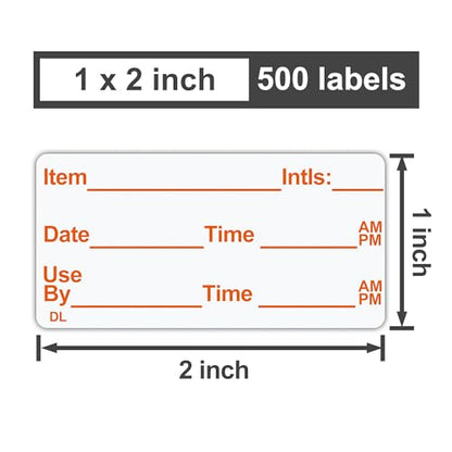L LIKED 500 Stickers Use by 1 x 2 Inch Dissolvable Food Storage Labels for Containers Prep roll of 500 (Red) - color: Red