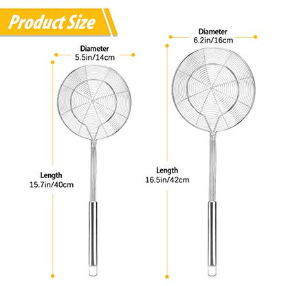 Large Stainless Steel Spider Strainer Long Handle, 2 Pack | Skimmer Basket, Ladle Strainers for Frying, Boiling Noodles, Dumplings, Pasta