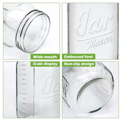 QAPPDA Wide Mouth Mason Jars 32 oz 12 Pack, Canning Jar Large Glass Jars with Two Pieces Lids for Pickling, Storage Food, Meal Prep, Jams, and Spices - size: 32oz - Jar Split