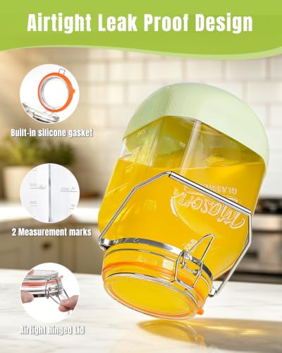 1 Gallon Glass Jar with Lid, 2 Pack Wide Mouth Mason Jars with Airtight Seal, Heavy Duty Glass Storage Container with Handle & Protective Base, Glass Jar for Sun Tea, Pickling, Flour Sugar, Kombucha - size: Large