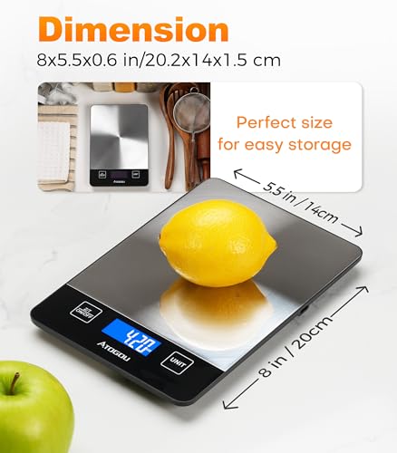 Atogou Food Scale - 33lb Digital Kitchen Scale Ounces Grams, Rechargeable & Full-View Display, Water-Resistant, Batteries or USB-C Charging, Stainless Steel, for Cooking, Meal Prep, Package (Grey) - color: Grey