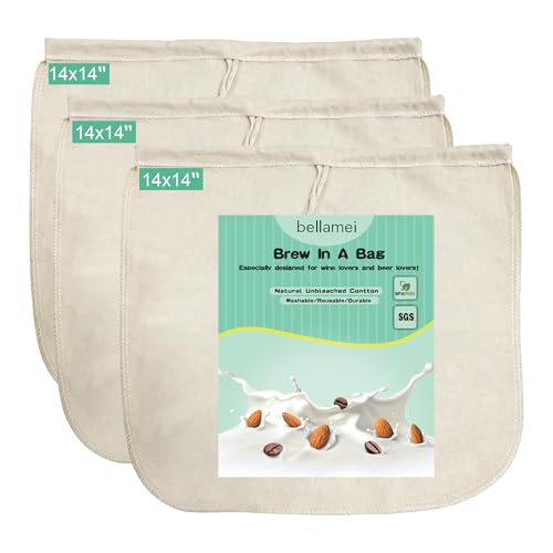 Reusable Nut Milk Bag 14x14in 3 Pack Natural Unbleached Cotton Strainer Bag | Large Cheesecloth Bag for Homemade Nut Milk, Cold Brew, Tea & Fruit Juice - color: 3 Pack