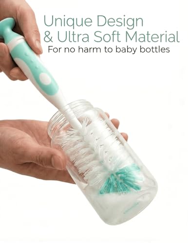 Baby Bottle Brush Set 4 in 1, Baby Bottle Cleaner, with 1P Nylon Bottle Brush, 1P Bottle Cap Brushes, 2P Straw Brushes, Bottle Brush with Nipple Cleaner and Suction Cup, BPA-Free(Green) - color: Green-nylon Brush