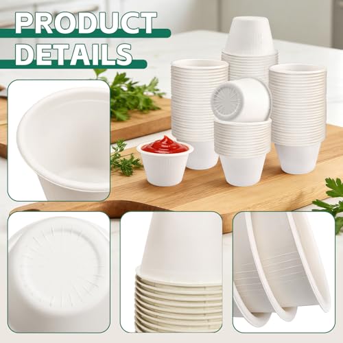 LeonBach 100 Pack Natural Bagasse Fiber Bowls,4oz Small Disposable Paper Bowls Microwavable Safe Sample Snack Cups Charcuterie Serving Cups for Sauce Portion Condiment Ice Cream Desserts, White - color: White, style: 4oz-100 Pack