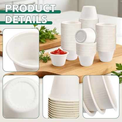 LeonBach 100 Pack Natural Bagasse Fiber Bowls,4oz Small Disposable Paper Bowls Microwavable Safe Sample Snack Cups Charcuterie Serving Cups for Sauce Portion Condiment Ice Cream Desserts, White - color: White, style: 4oz-100 Pack