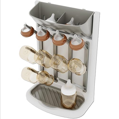IEEK Baby Bottle Drying Rack,Space Saving Countertop Drying Rack for Baby Accessory & Pump Parts,Suction Cup Wall Mounted Bottle Rack Holder Large Vertical Drying Tower,Grey and White