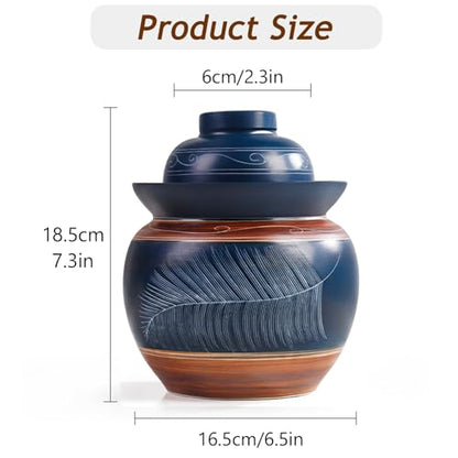 Traditional Chinese Porcelain Pickle Jar, Ceramic Fermenting Jar with Water Seal Airlock Lid, Turnip Kimchi Sauerkraut Fermentation Crock Pickling Pot(1.5kg, BlueC) - color: Bluec, size: 1.5kg