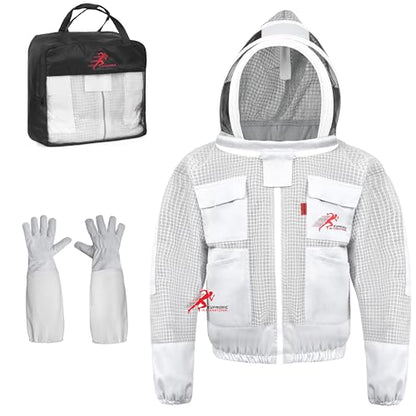 3 Layer Bee Jacket with Fencing Veil and One Pair of Gloves Ventilated Beekeeper Jacket (White, 4X-Large) - color: White, size: 4X-Large