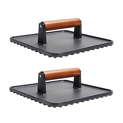 SafBbcue 10" Square Cast Iron Burger Press Smash Burger Griddle Weight Press for Blackstone, Pitboss, Camp Chef Flat Top Grills Accessories, Bacon Press for griddle for Grill Cooking Accessories, 2PCS - style: 10In Press x2
