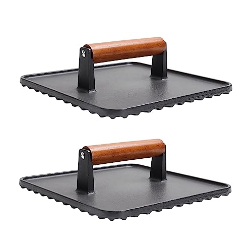 SafBbcue 10" Square Cast Iron Burger Press Smash Burger Griddle Weight Press for Blackstone, Pitboss, Camp Chef Flat Top Grills Accessories, Bacon Press for griddle for Grill Cooking Accessories, 2PCS - style: 10In Press x2