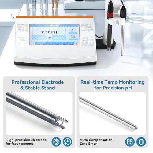 Benchtop pH Meter with Custom Calibration - 0.01pH Accuracy, Flexible 2-Point, Supports Non-Standard Buffers, Auto/Manual Temp Comp, 0-16pH Range, Lab/Industrial Analyzer