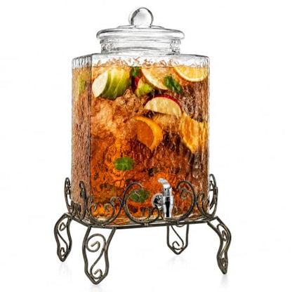 5 GALLON Drink dispenser, Glass Beverage Dispenser With Elegant Stand, Large Water Drink Dispensers for Parties With 100% Leak Proof Spigot, Ideal for Lemonade,Juice, Tea, and Party Drinks - color: Clear-5 Gallon&Stand