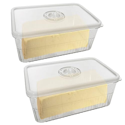 Cheese Container with Airtight Lid and Time Recording 2 Pack - Fridge Cheese Saver 丨NOT DISHWASHER SAFE 丨 - color: 2 PCS