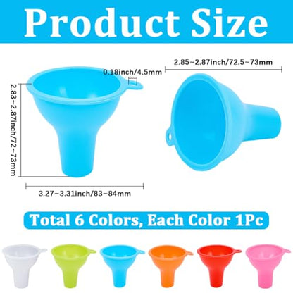 6 Pcs 6 Colors Silicone Funnel Wide Mouth Funnels for Kitchen Use Filling Bottles Flexible Condiment Sauce Canning Set Cooking Kitchen Accessories for Squeeze Bottles Jars Cans