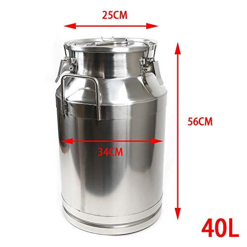 Milk Can with Sealed Lid, Stainless Steel Milk Transport Cans Wine Pail Bucket Tote Jug Pot Oil Liquid Storage Barrel with 2 Handles Sealed Silicone Anti-Leak Ring Lock Belt 40L 10.56 Gallon - color: 40l