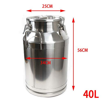 Milk Can with Sealed Lid, Stainless Steel Milk Transport Cans Wine Pail Bucket Tote Jug Pot Oil Liquid Storage Barrel with 2 Handles Sealed Silicone Anti-Leak Ring Lock Belt 40L 10.56 Gallon - color: 40l