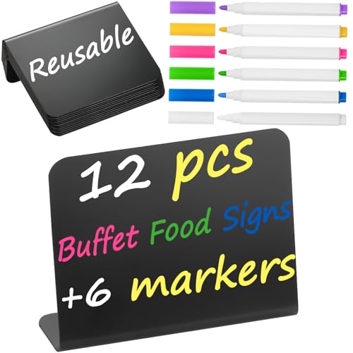 Herda 12 Pack 4"x3" Small Food Labels for Party Buffet Food Signs for Birthday Bakery Wedding Signs Tags Food Tags Place Cards Message Board Signs Mini Chalkboard Signs Includes 6 Wet Erase Markers - size: 12PCS-L