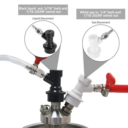 Ball Lock Keg Post Quick Disconnect Set Corny Keg Connectors, 19/32-18 Female Thread Keg Post 5/16’’ Gas and 1/4’’ Liquid Barb, Stainless Steel Ball Lock Keg Fittings with Hose Clamps for Home Brewing